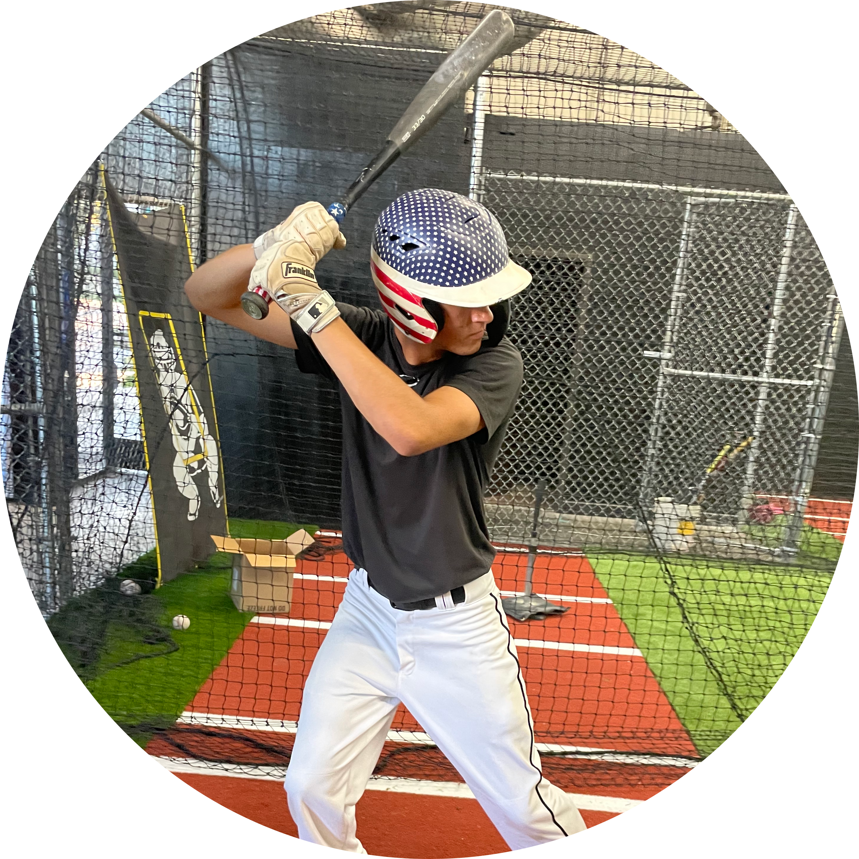 Side view of batter getting ready to swing at Gettin' Reps.